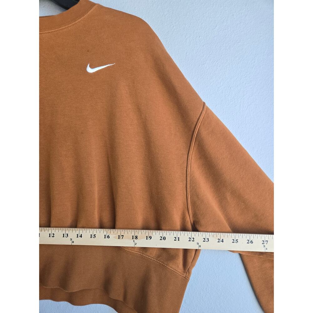 Nike Womens XS Brown Crop Crewneck Sweatshirt Fleece Oversized Pullover Swoosh - Picture 9 of 9